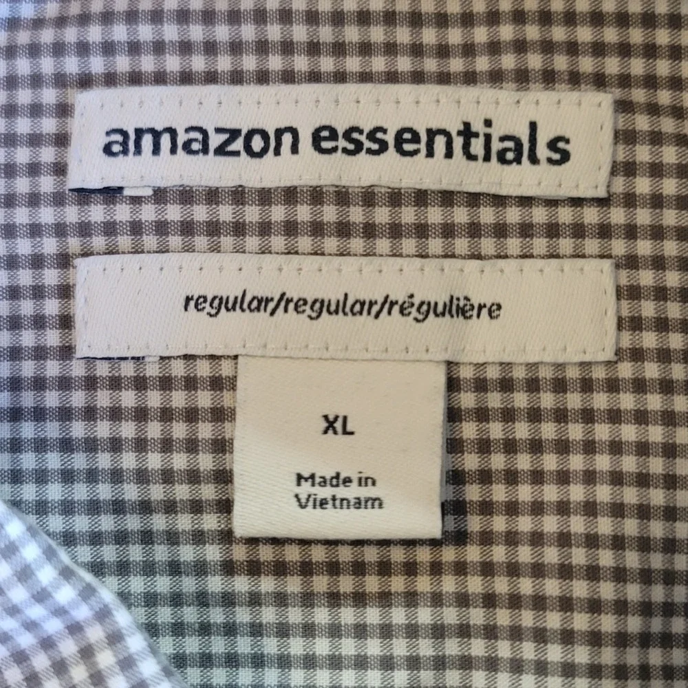 Amazon Essentials Button Down Shirt Mens XL Grey Gingham Regular Fit Cotton LS